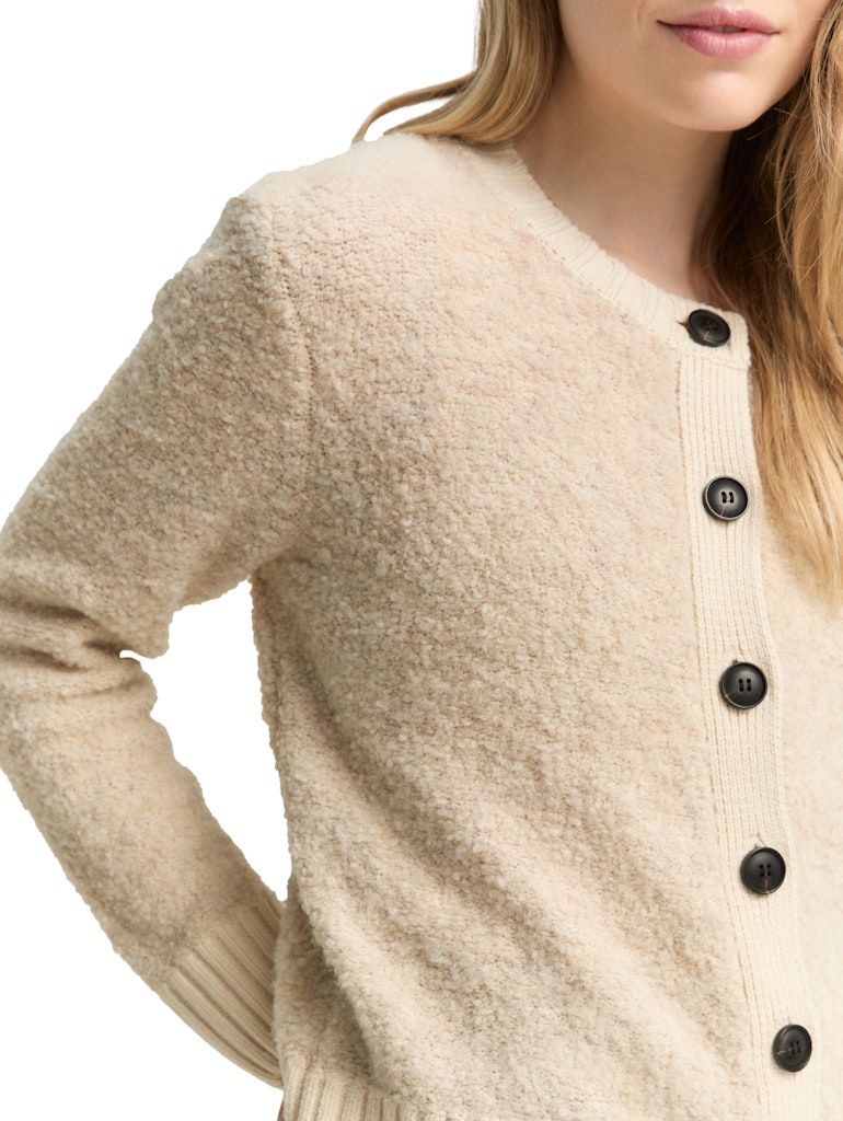 1049149 TOM TAILOR wmn - Bouclé Strickjacke 36844 sand stone beige melange