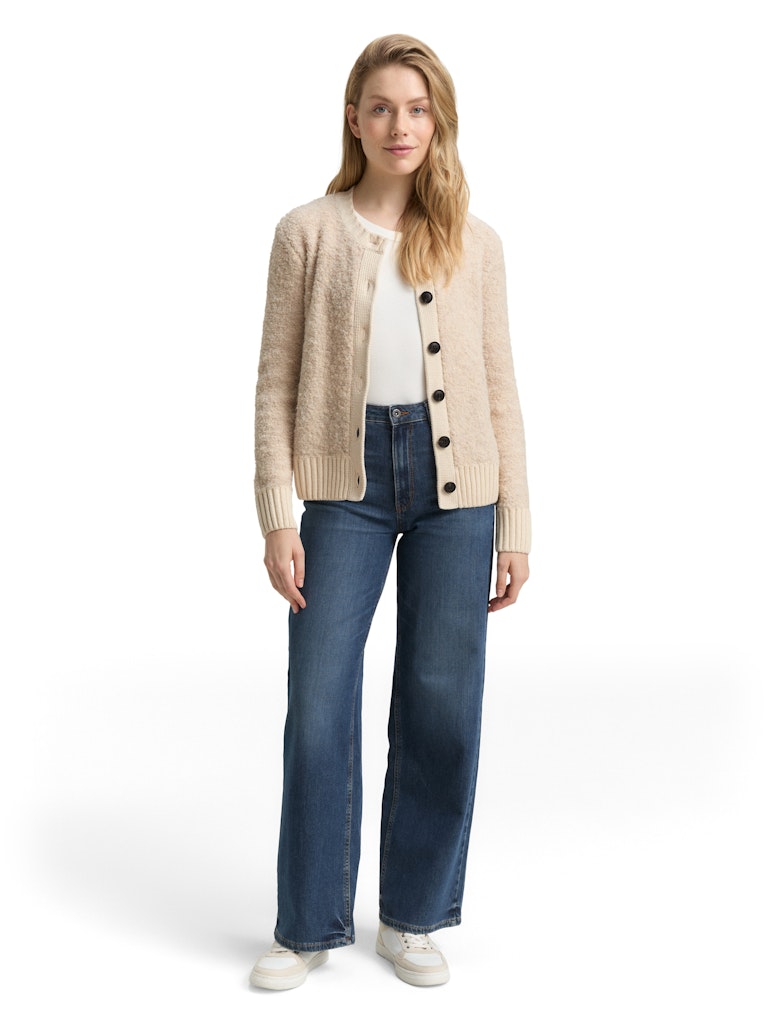 1049149 TOM TAILOR wmn - Bouclé Strickjacke 36844 sand stone beige melange