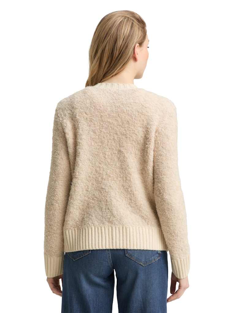 1049149 TOM TAILOR wmn - Bouclé Strickjacke 36844 sand stone beige melange