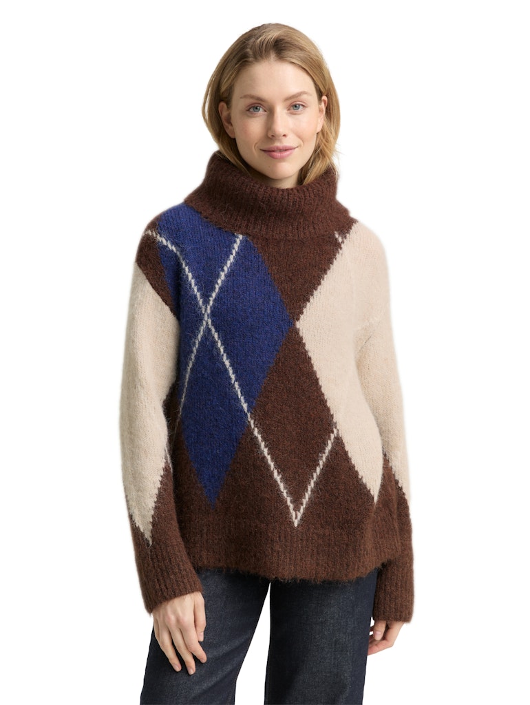 1049143 TOM TAILOR wmn - Oversize Rollkragenpullover  39173 brown blue argyle