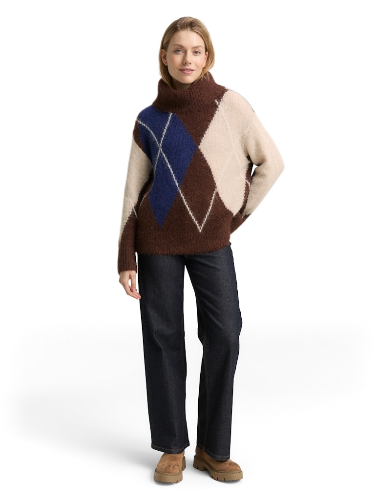 1049143 TOM TAILOR wmn - Oversize Rollkragenpullover  39173 brown blue argyle