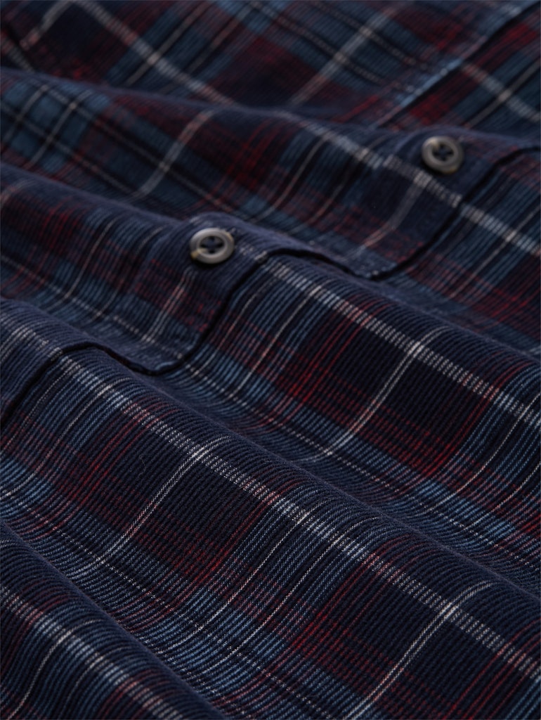 1048427 TOM TAILOR men - Regular Fit Cordhemd mit Karomuster 38918 navy red cord check