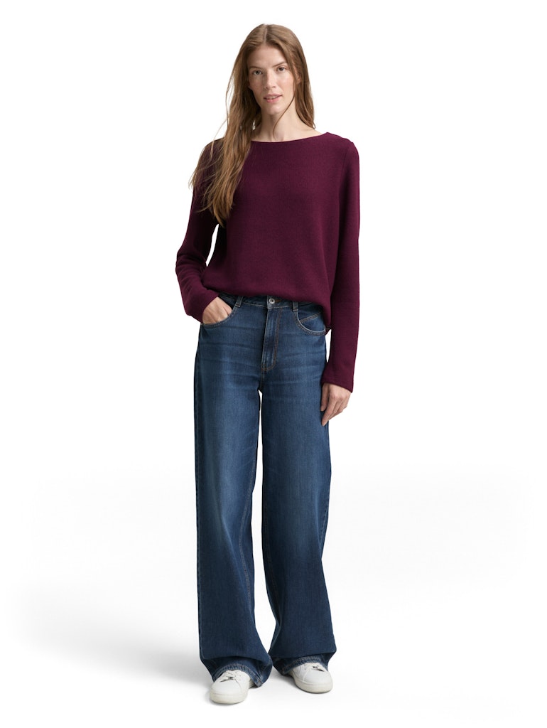 1043168 TOM TAILOR wmn - Soft-Touch Sweatshirt mit Knopf-Details 10525 dark red mélange