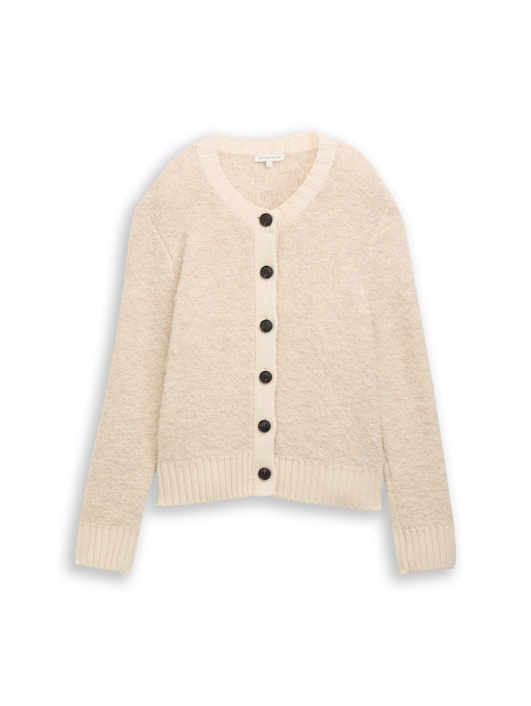 1049149 TOM TAILOR wmn - Bouclé Strickjacke 36844 sand stone beige melange
