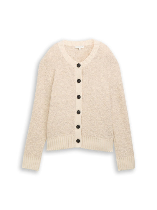 1049149 TOM TAILOR wmn - Bouclé Strickjacke 36844 sand stone beige melange
