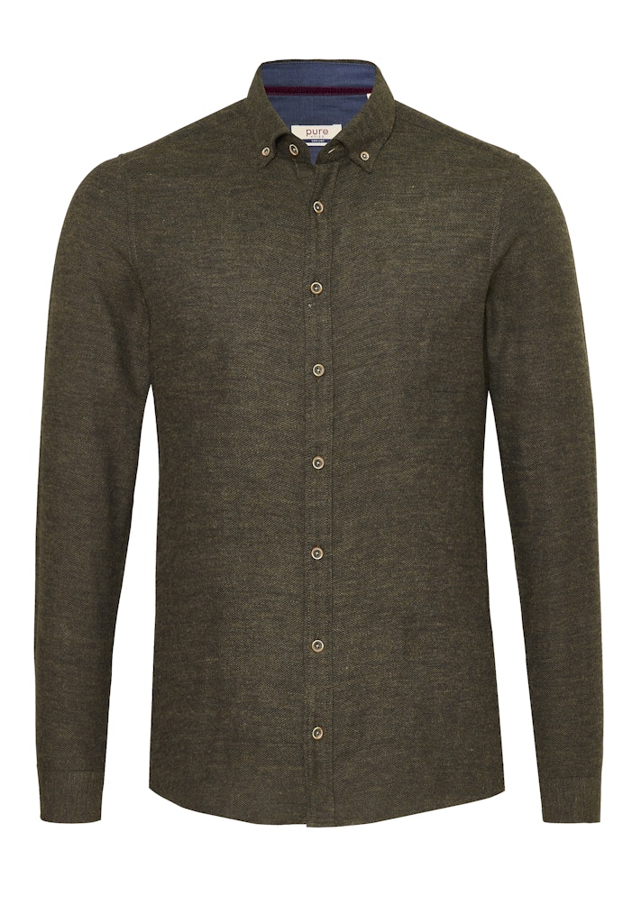 E21500-51202 PURE- Casual Hemd Langarm 430 uni oliv