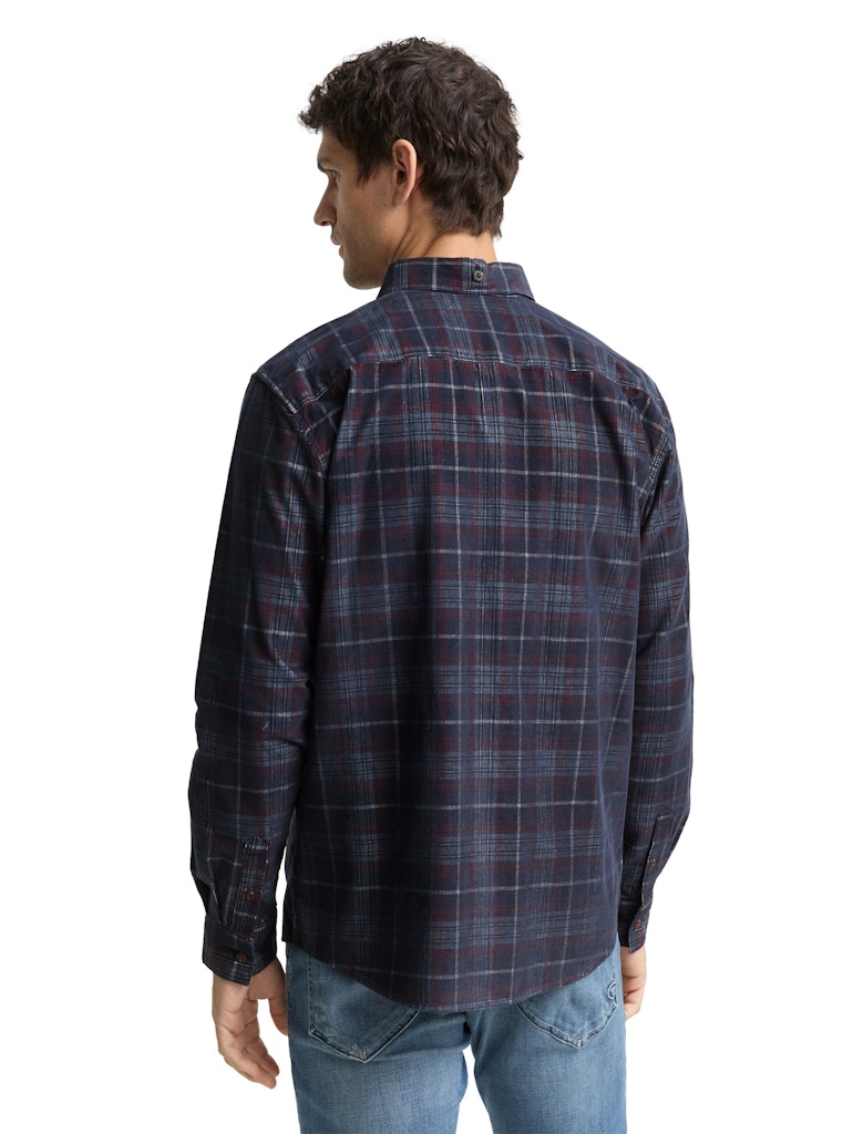 1048427 TOM TAILOR men - Regular Fit Cordhemd mit Karomuster 38918 navy red cord check