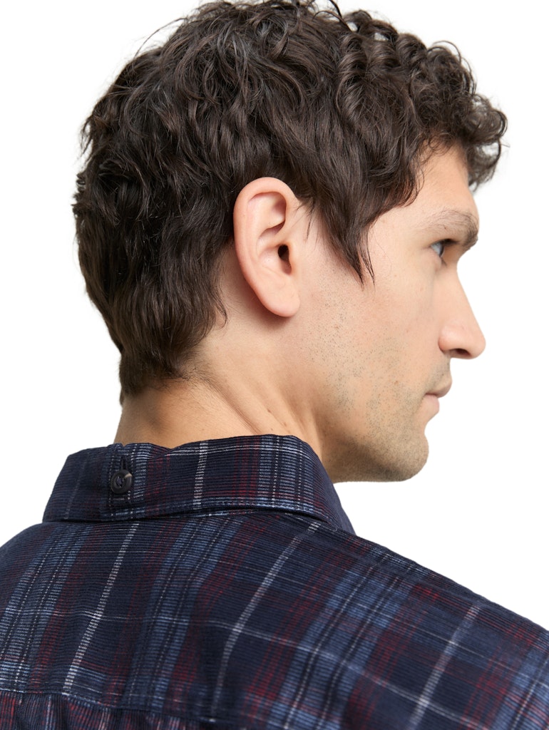 1048427 TOM TAILOR men - Regular Fit Cordhemd mit Karomuster 38918 navy red cord check