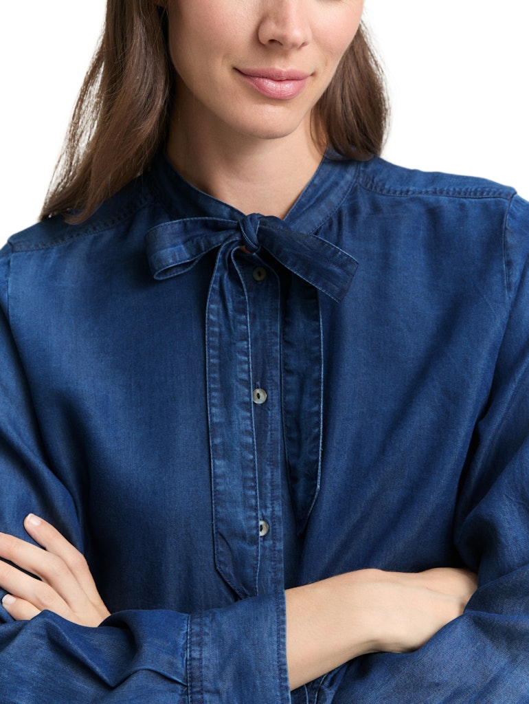 1048677 TOM TAILOR wmn - Bluse mit Schleifen-Detail 10134 blue denim dark wash
