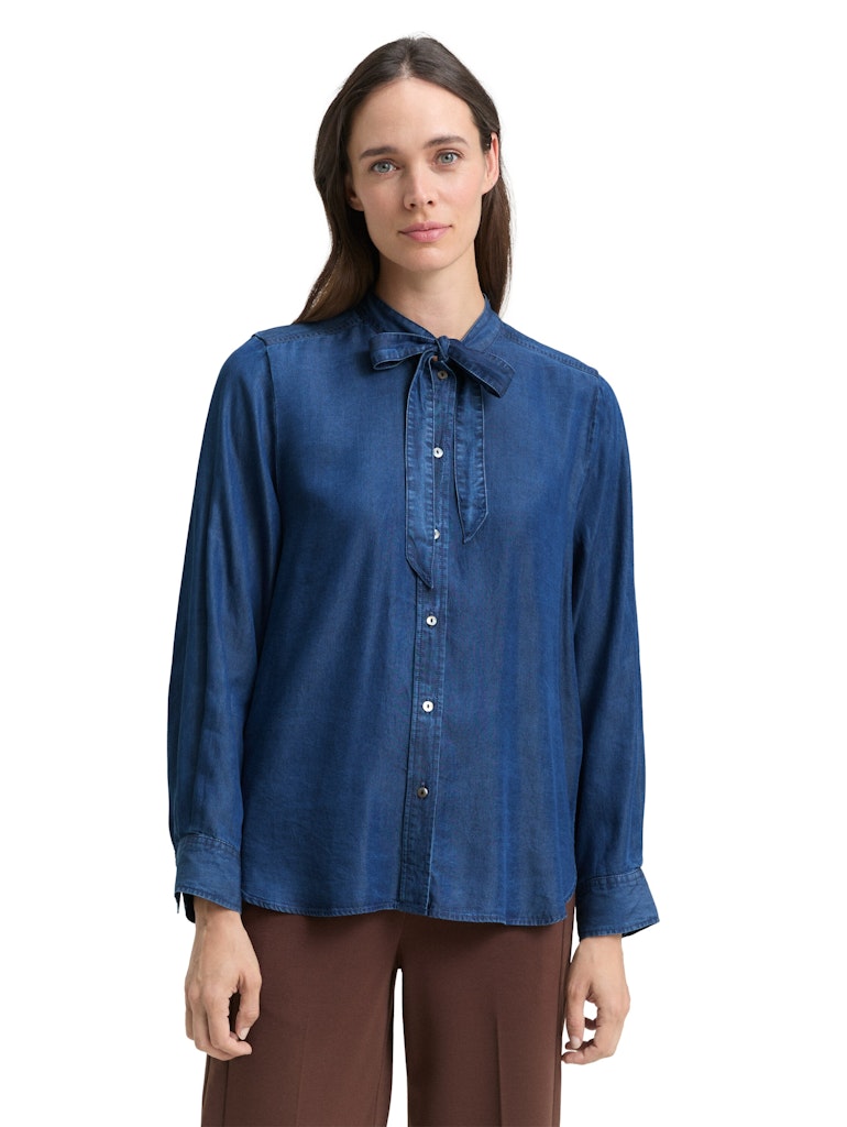 1048677 TOM TAILOR wmn - Bluse mit Schleifen-Detail 10134 blue denim dark wash