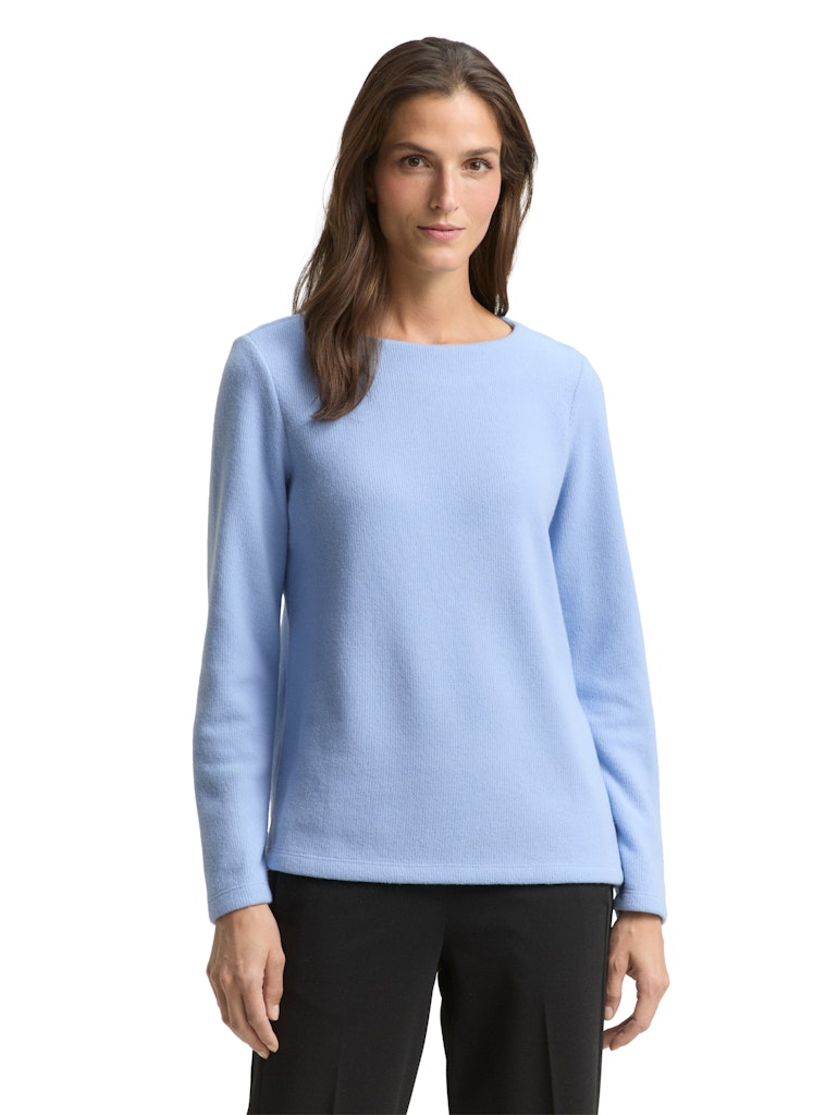 1043168 TOM TAILOR wmn - Soft-Touch Sweatshirt mit Knopf-Details 40024 mid blue melange