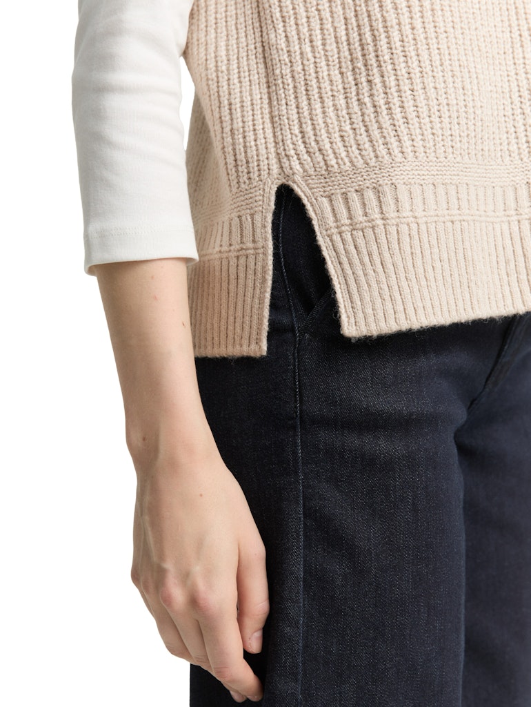 1049136 TOM TAILOR wmn - Pullunder mit V-Ausschnitt 36844 sand stone beige melange