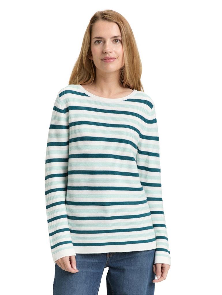 1016350 TOM TAILOR wmn - New Ottoman Pullover 40018 mint green beige stripe