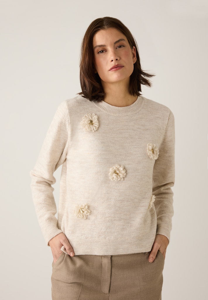 51641080 MORE&MORE - Pullover with Flowers 0038 powder creme