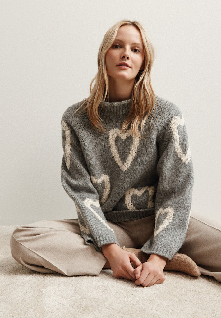 51641081 MORE&MORE - Pullover with Hearts 0740 warm grey melange