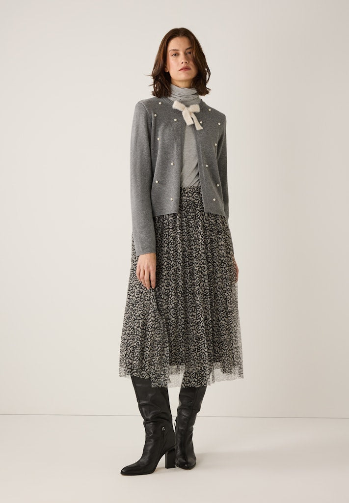 51111200 MORE&MORE - Cardigan with Bow and Pearls 0740 warm grey