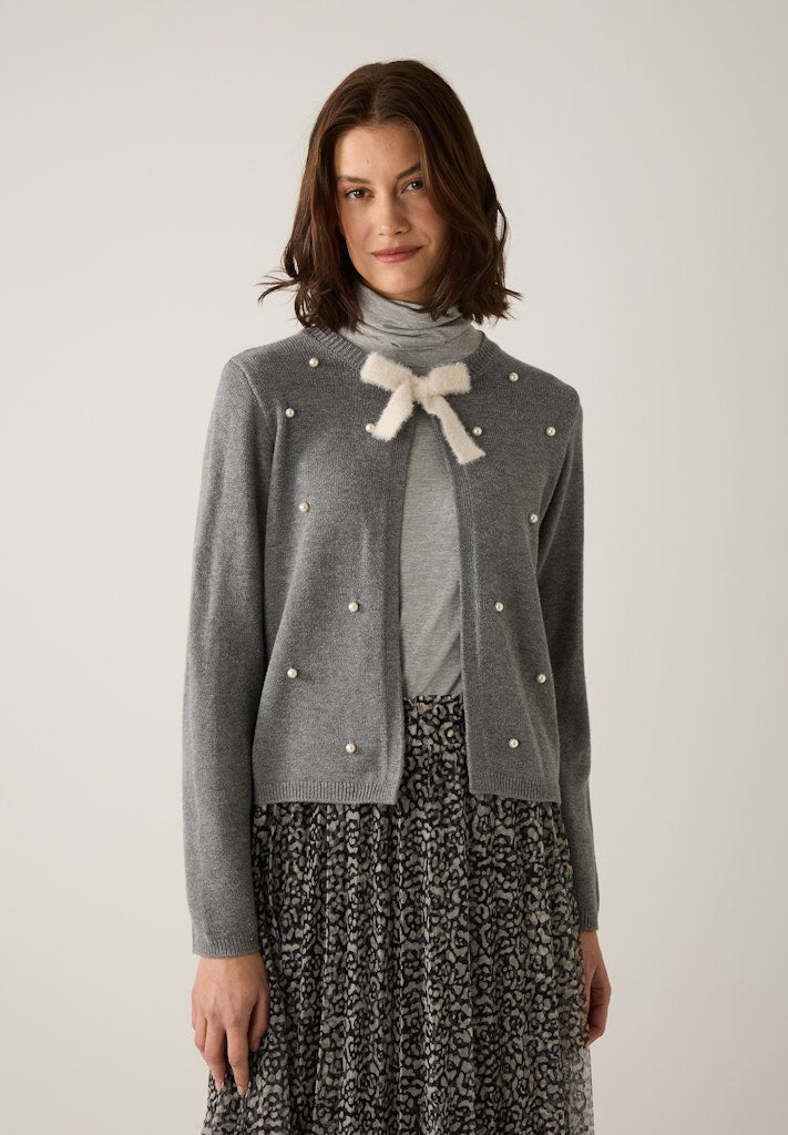 51111200 MORE&MORE - Cardigan with Bow and Pearls 0740 warm grey