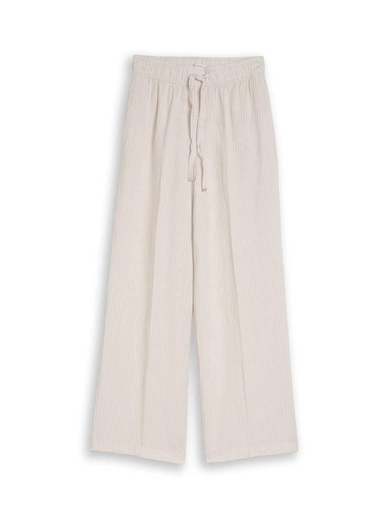 1050573 TOM TAILOR wmn - Loose Fit Hose mit Leinenanteil 40073 taupe white irregular stripe