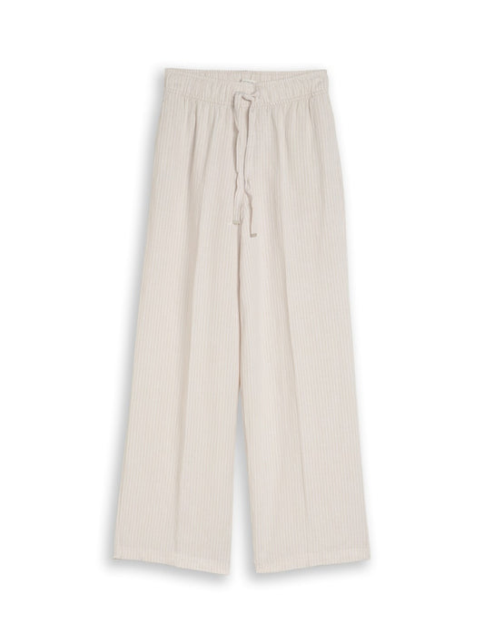 1050573 TOM TAILOR wmn - Loose Fit Hose mit Leinenanteil 40073 taupe white irregular stripe