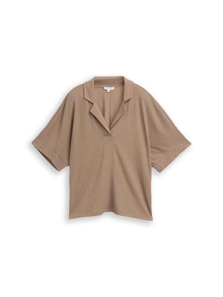 1050475 TOM TAILOR wmn - Loose Fit T-Shirt mit Reverskragen 36516 taupe grey
