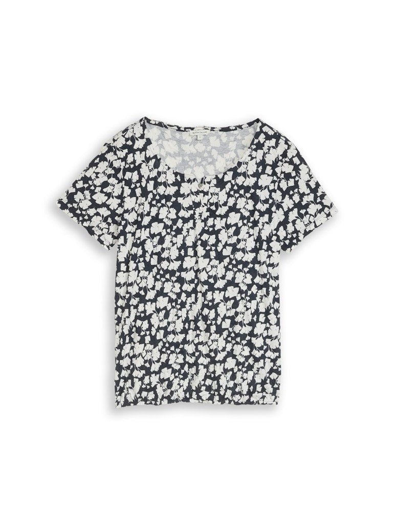 1050422 TOM TAILOR wmn - Crinkle T-Shirt mit Muster 39735 blue ginkgo minimal