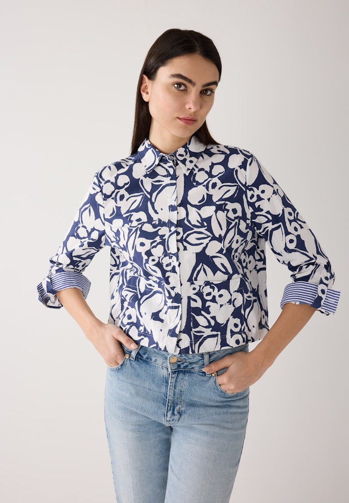 61022055 MORE&MORE - Cropped Poplin Print Blouse 2373 mix twotone