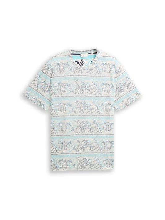 1050856 TOM TAILOR men - T-Shirt 39824 blue teal leaf stripe