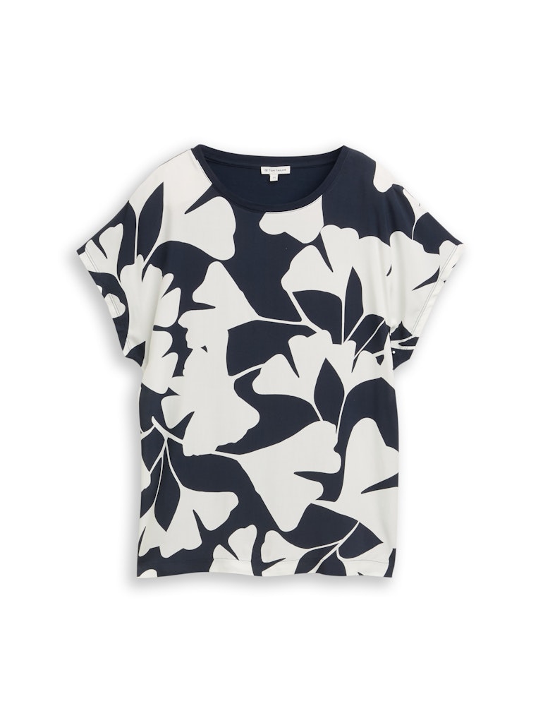 1050445 TOM TAILOR wmn - T-Shirt im Material-Mix 40118 big navy ginkgo
