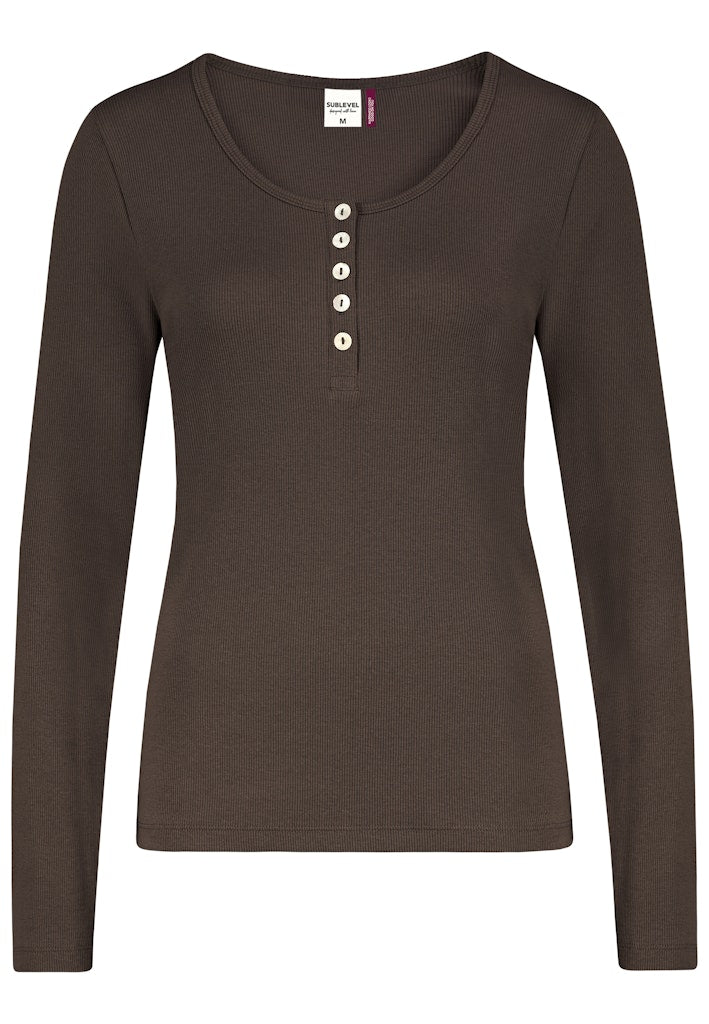 D16005M02779C AUTHENTIC STYLE wmn - Ripshirt mit Knopfleiste 21400 deep chocolate brown