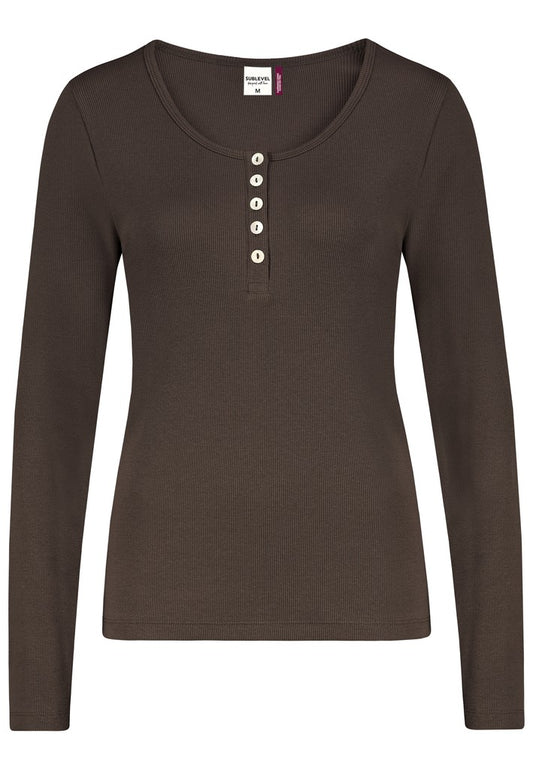 D16005M02779C AUTHENTIC STYLE wmn - Ripshirt mit Knopfleiste 21400 deep chocolate brown