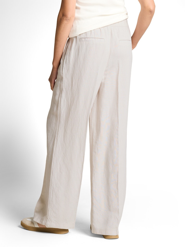 1050573 TOM TAILOR wmn - Loose Fit Hose mit Leinenanteil 40073 taupe white irregular stripe