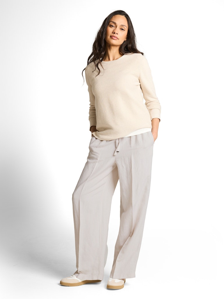 1050573 TOM TAILOR wmn - Loose Fit Hose mit Leinenanteil 40073 taupe white irregular stripe