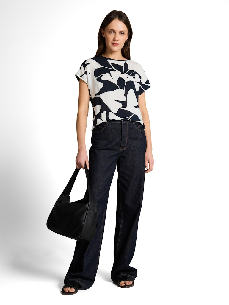 1050445 TOM TAILOR wmn - T-Shirt im Material-Mix 40118 big navy ginkgo