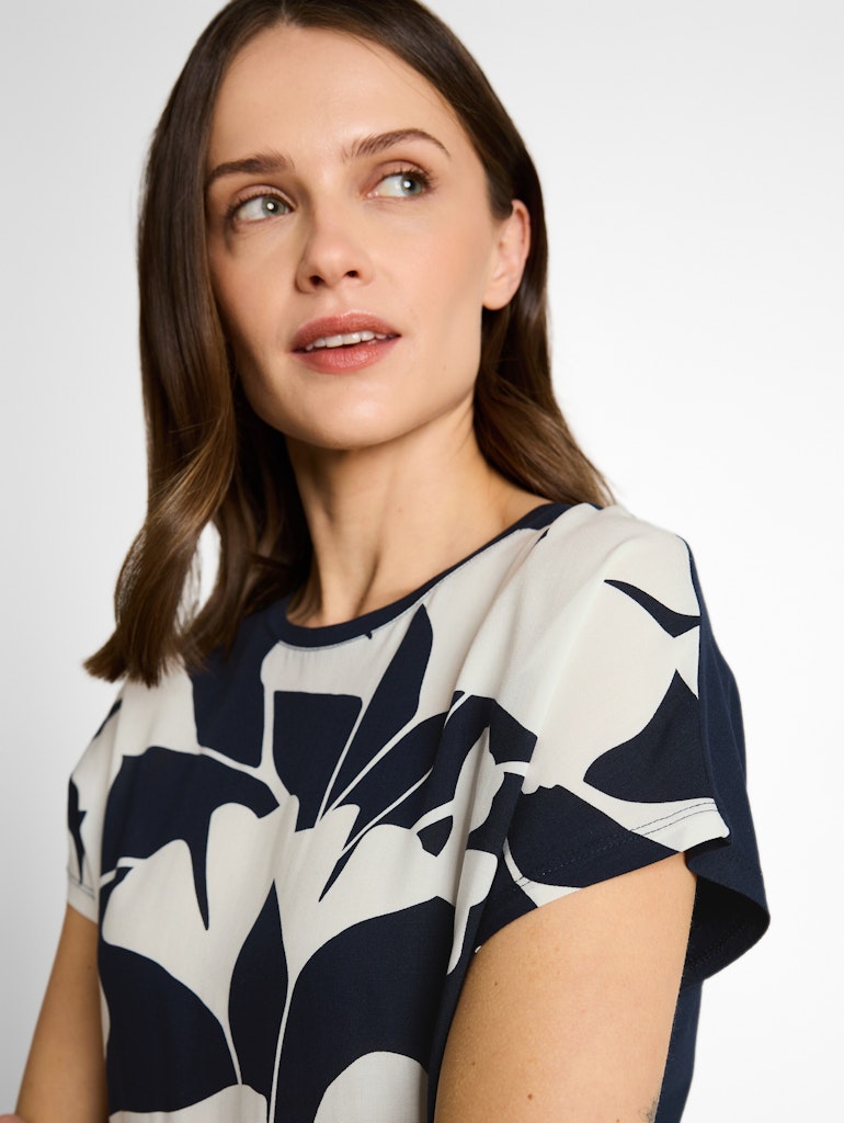 1050445 TOM TAILOR wmn - T-Shirt im Material-Mix 40118 big navy ginkgo