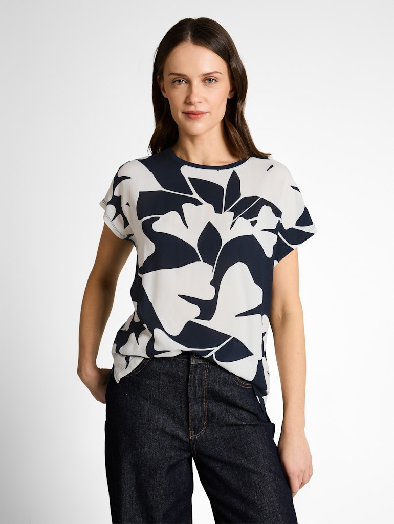 1050445 TOM TAILOR wmn - T-Shirt im Material-Mix 40118 big navy ginkgo