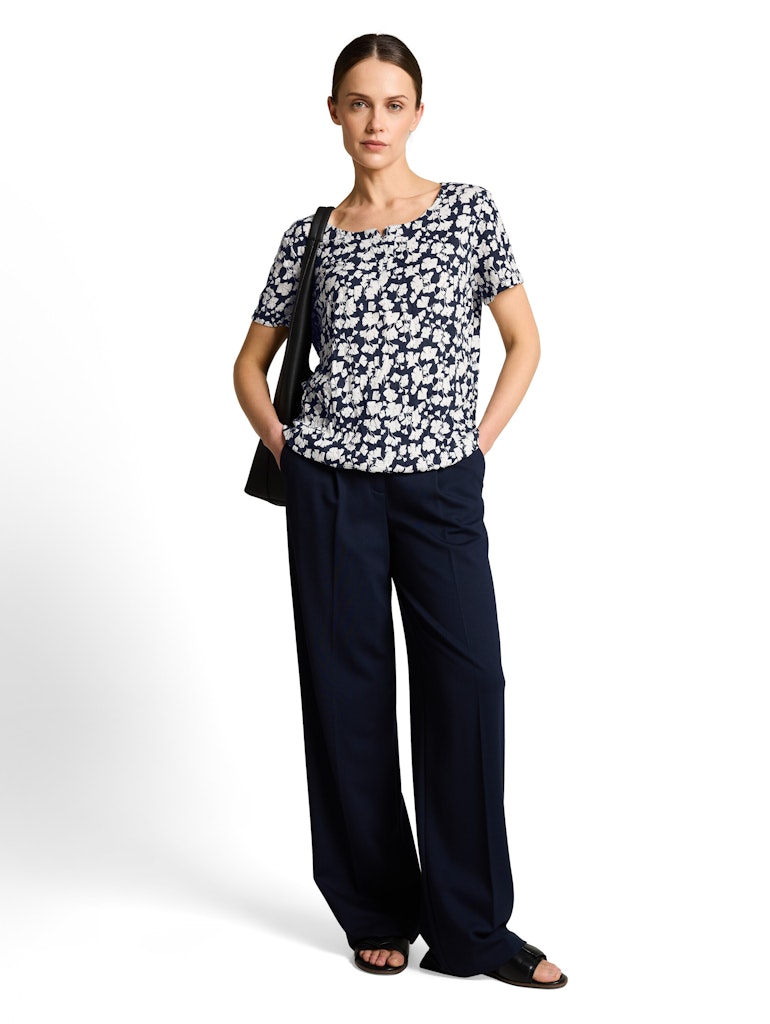1050422 TOM TAILOR wmn - Crinkle T-Shirt mit Muster 39735 blue ginkgo minimal