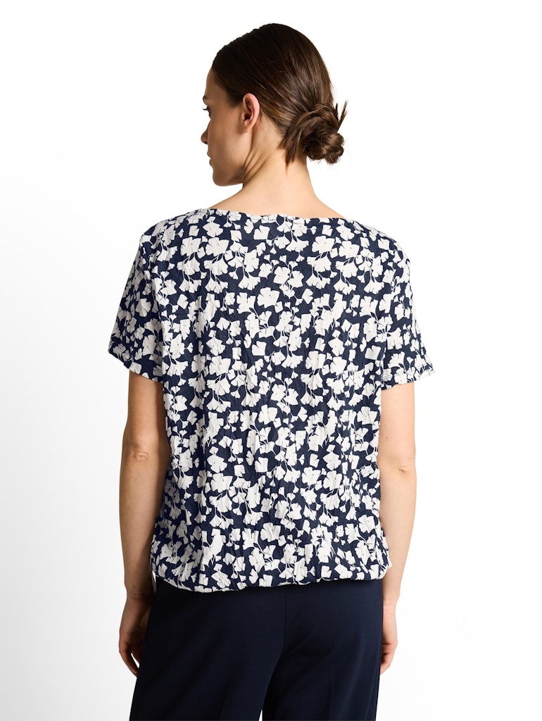 1050422 TOM TAILOR wmn - Crinkle T-Shirt mit Muster 39735 blue ginkgo minimal