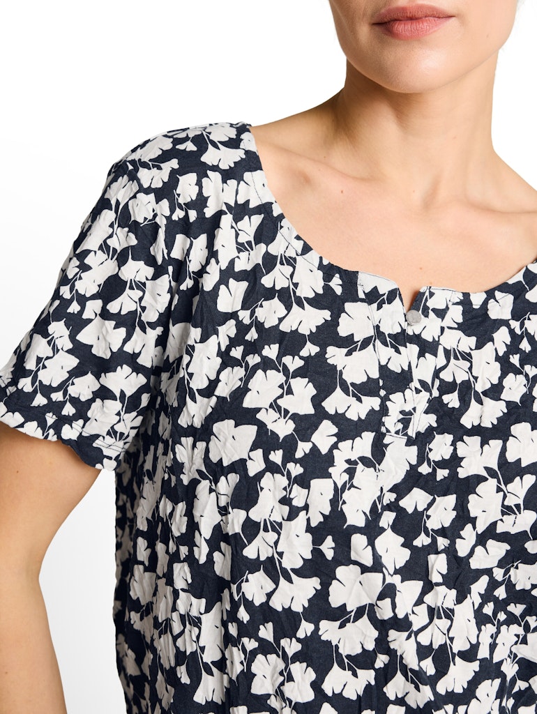 1050422 TOM TAILOR wmn - Crinkle T-Shirt mit Muster 39735 blue ginkgo minimal