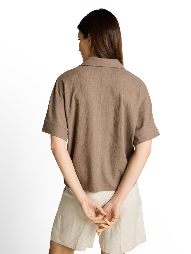 1050475 TOM TAILOR wmn - Loose Fit T-Shirt mit Reverskragen 36516 taupe grey