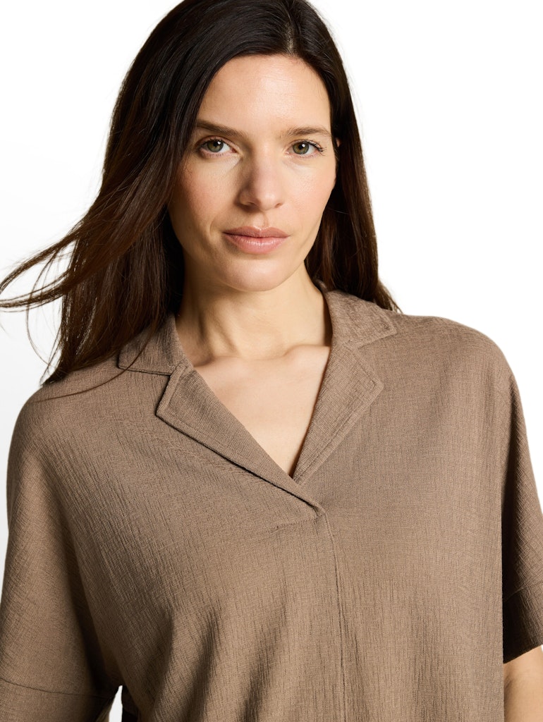 1050475 TOM TAILOR wmn - Loose Fit T-Shirt mit Reverskragen 36516 taupe grey