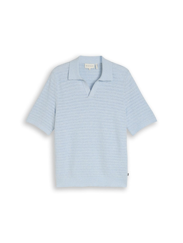 1051019 TOM TAILOR men - Strick-Poloshirt mit Leinenanteil 40155 light blue grey melange