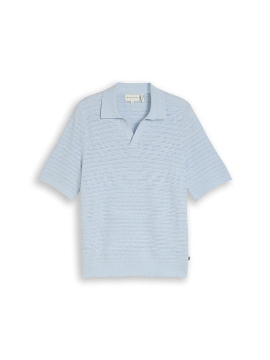 1051019 TOM TAILOR men - Strick-Poloshirt mit Leinenanteil 40155 light blue grey melange