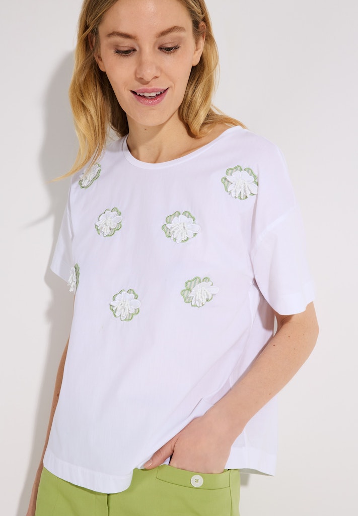 61030019 MORE&MORE - Shirt with Flowers and Sequins 0010 white