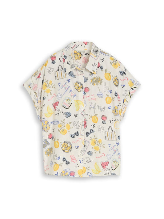 1049799 TOM TAILOR wmn - Loose Fit Bluse mit Leinenanteil 40332 summerly lemon print
