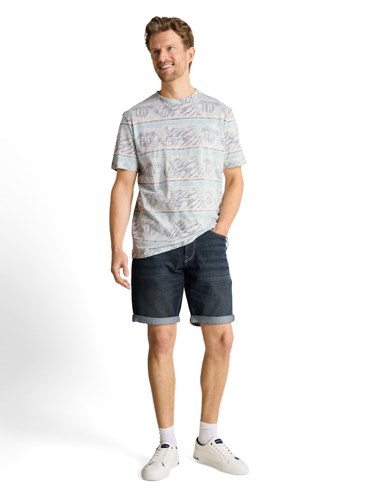 1050856 TOM TAILOR men - T-Shirt 39824 blue teal leaf stripe