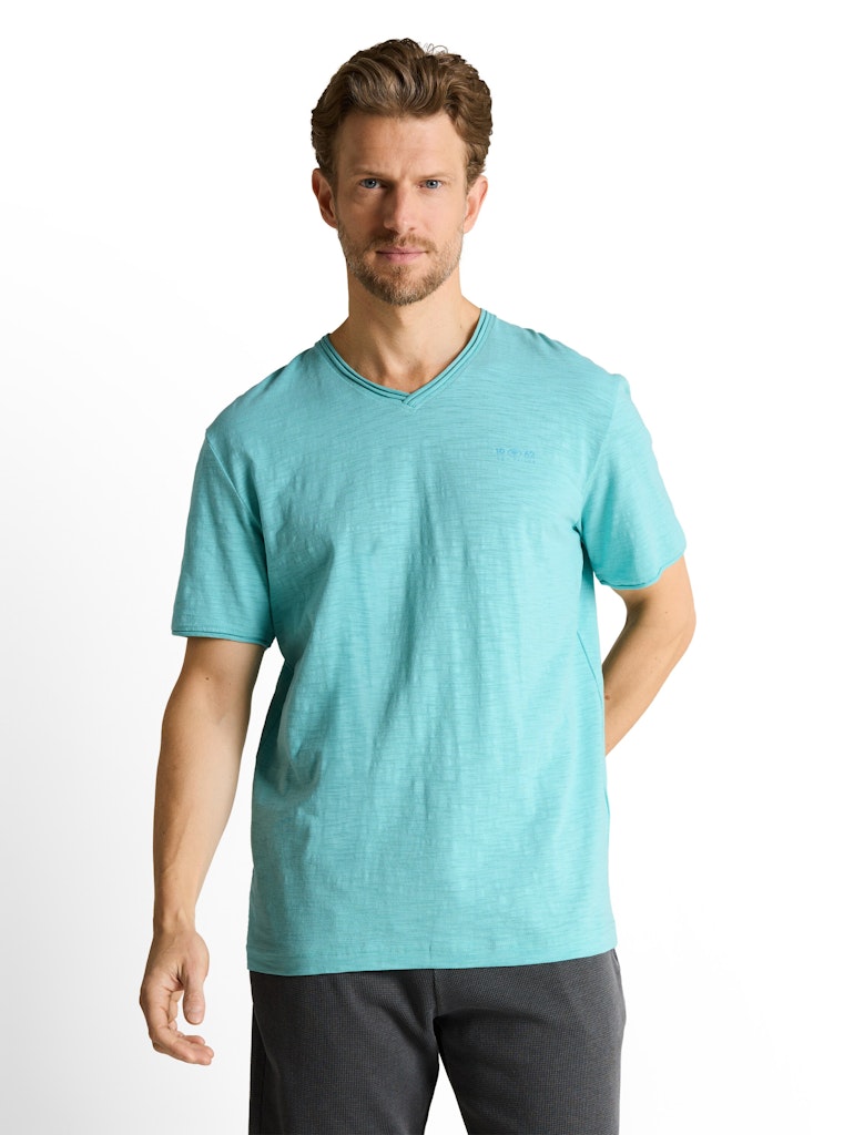 1050227 TOM TAILOR men - T-Shirt mit V-Ausschnitt 39442 river teal