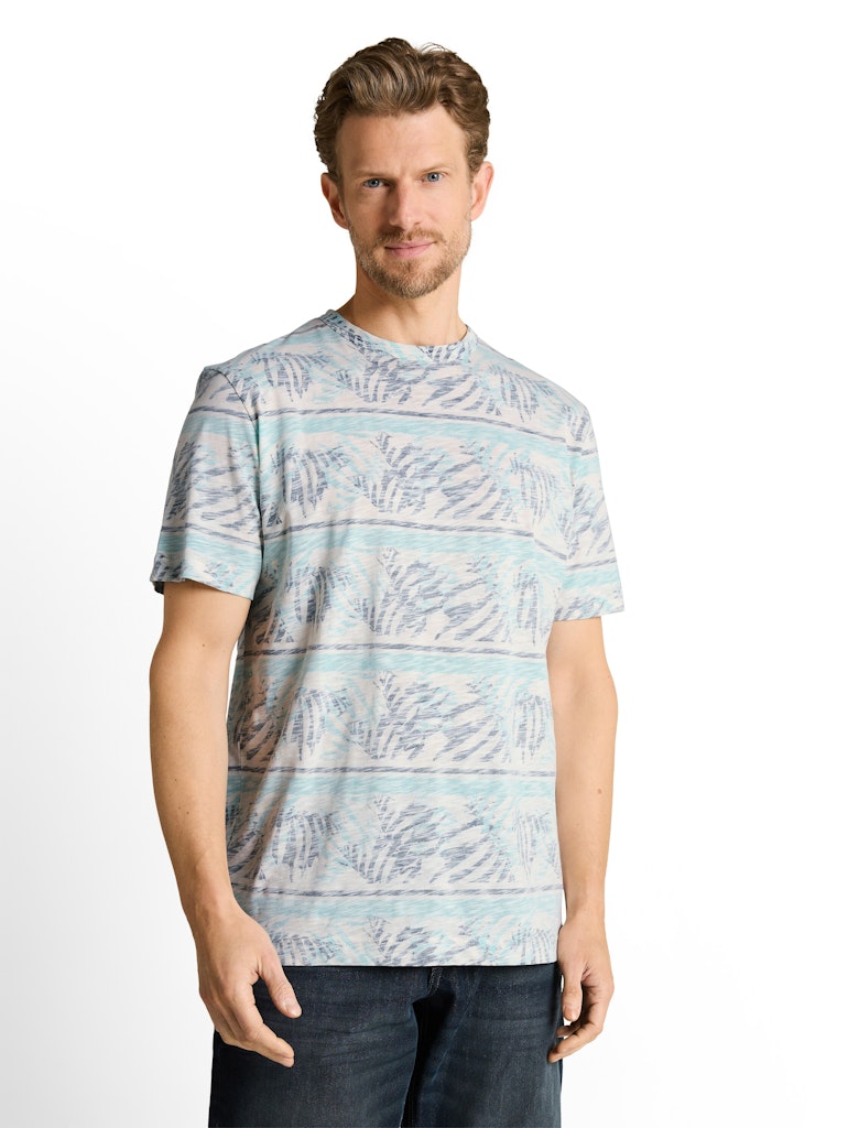 1050856 TOM TAILOR men - T-Shirt 39824 blue teal leaf stripe