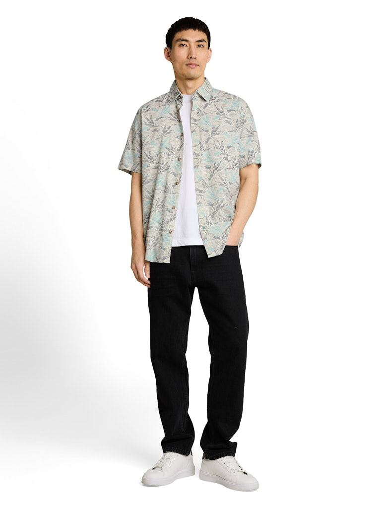 1049605 TOM TAILOR men - Halbarmhemd 39713 off white navy palm design