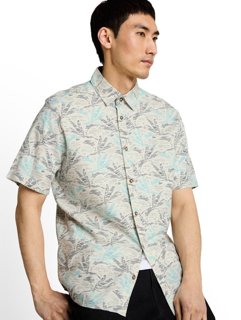 1049605 TOM TAILOR men - Halbarmhemd 39713 off white navy palm design