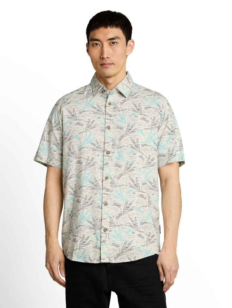1049605 TOM TAILOR men - Halbarmhemd 39713 off white navy palm design